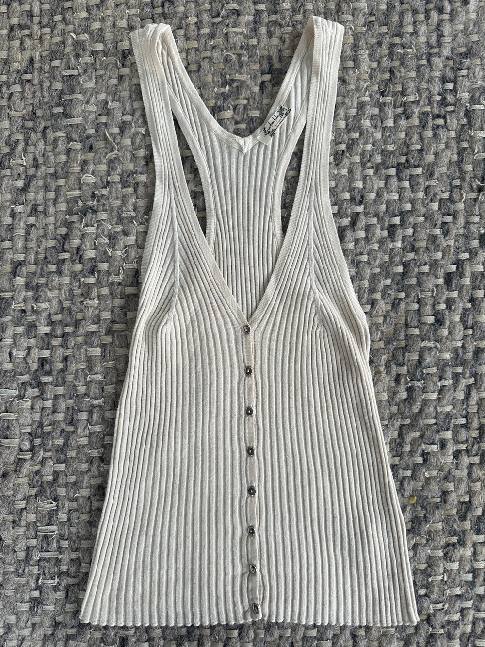 Free People Cream Ribbed Button-Front Racerback Tank